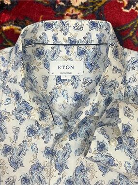 Eton White Dress Shirt with Blue Paisley Print